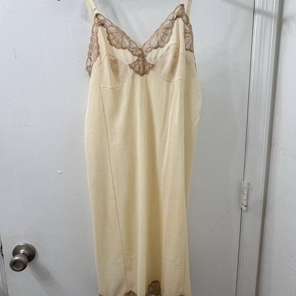 Elegant Cream Lace Trim  vintage Slip Dress